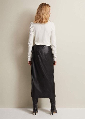 Phase Eight Noha Faux Leather Wrap Skirts Black Canada | ARLZCO-056